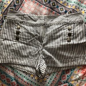 blue and white Stripped button shorts